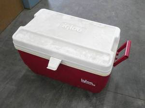 lot 30 image: very nice Igloo cooler and plano tackle box, tape measure