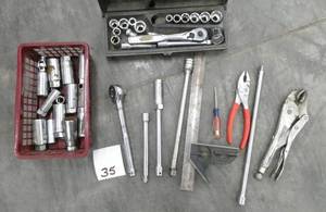 lot 35 image: Group of Craftsman 38 sockets, wrench, extensions, pliers