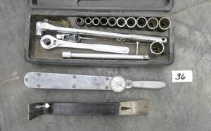 lot 36 image: Group of Craftsman 12 sockets and wrenches, torque wrench and pry bar