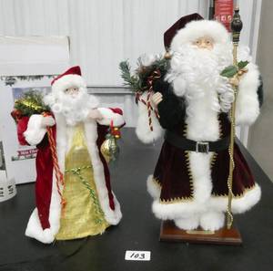 lot 103 image: 2 large Santas, the shorter one is 16 tall and lights up