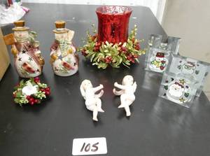 lot 105 image: Candle lovers - a box full of votive candle holders, 2 cute snowmen votive holders, a couple of candle huggers, and a couple large candle holders
