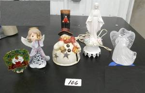 lot 106 image: 4 night lights and a snowman votive candle holder