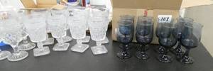 lot 108 image: 8 charcoal wine goblets and 12 cut glass goblets