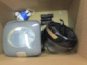 lot 120 image: box of helmet, printer , saw blade,...