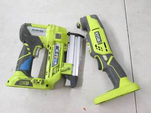 lot 106 image: ryobi right angle drill and a 23 ga...
