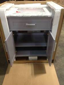 Home Decorators Sonoma 30 in. W x 22 in. D Bath Vanity in Pebble Gray with Carrara Marble Vanity Top in White with White Basin not used see pictures