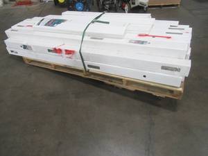 lot 100 image: Approximately 20 Veranda 5 in. x 5 in. x 8 ft. White Vinyl Fence Post 73010700 And Vinyl Panel Pieces.