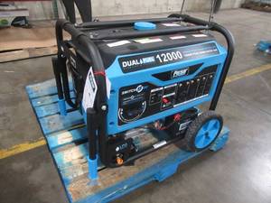 lot 10 image: Pulsar 12,000-Watt9,500-Watt Electric Start Gas and Propane Dual Fuel Portable Generator for Jobsite, RV, Home, CARB Compliant, PG12000B - Does not start, Missing LP Regulator Hose..