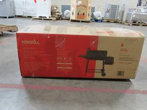 lot 213 image: Nexgrill  29 in. Barrel Charcoal GrillSmoker in Black (Missing Hardware) model # 810-0029