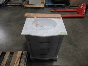 lot 222 image: Monroe Bath Vanity in Gray with Natural Marble Vanity Top  (Top Has Cracks) 24 in. W x 22 in. D