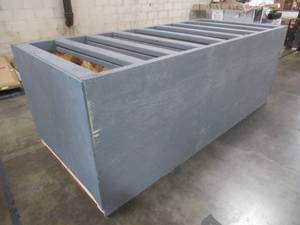 lot 112 image: WOODEN RETAIL DISPLAY RACK Used For Carpeting, Shovels, Brooms, Fencing, And Other Tall Items - Approximate Dimensions 44 x 96 x 36.