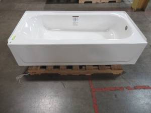 lot 113 image: Bootz Aloha 60 in. Right Drain Rectangular White Alcove Soaking Bathtub, 011-3364-00 - Small Enamel Chip on LH Top Front Corner by Tile Flange.