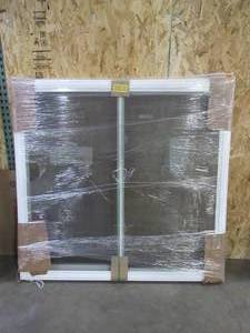 lot 125 image: SIMONTON CUSTOM 6500 Series Sliding Replacement Window in White Vinyl - 62 12 x 59 12 x 3 18 Wall, Dual Cams. With Screen - Never Installed.