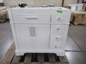 lot 232 image: Melpark 36 in. W x 22 in. D Bath Vanity in White ( No Top)