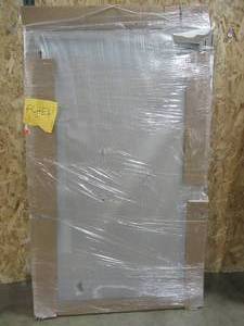 lot 144 image: Simonton Patio Sliding Door. Approximate Dimensions 48 x 77 Fits 95 x 80 Frame, Driftwood Vinyl Interior, Oak Colored Exterior. - Never Installed.