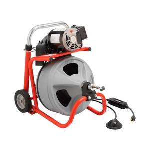 lot 18 image: RIDGID K-400 Drum Machine for 1-12 in. to 4 in. Drain Lines - Missing Hardware to attach wheels. Might be missing some cutters. - Runs well.