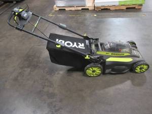 lot 16 image: Ryobi 20 in. 40-Volt 6.0 Ah Lithium-Ion Battery Brushless Cordless Walk Behind Self-Propelled Lawn Mower with Key and Charger Included.