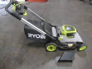 lot 19 image: Ryobi 21 in. HP 40V Brushless Cordless Battery Walk Behind Self-Propelled Lawn Mower(TOOL ONLY) - Does not include Battery and Charger - Missing Key and Top Guard to Battery Storage Compartment - Runs.