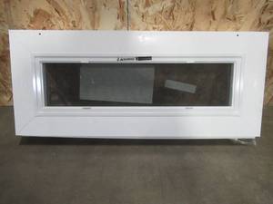 lot 168 image: SIMONTON CUSTOM 6500 Series Bottom Hinge Vent Replacement Window in White Vinyl - 30 x 12 12 x 3 18 Wall, Single Lock. With Screen. - Never Installed.