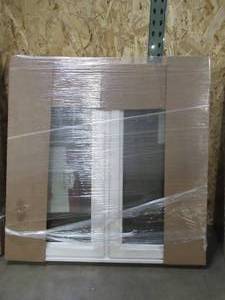 lot 174 image: SIMONTON CUSTOM 6500 Series Double Casement Replacement Window, White Vinyl ExteriorOak Color Interior - 37 12 x 37 12 x 3 18 Wall, With Screen - Never Installed.