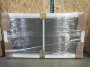 lot 181 image: SIMONTON CUSTOM 6500 Series Sliding Replacement Window in White Vinyl - 69 58 x 39 x 3 18 Wall, Dual Cams. With Screen - Never Installed.