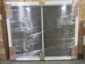 lot 182 image: SIMONTON CUSTOM 6500 Series Sliding Replacement Window in White Vinyl - 69 58 x 57 14 x 3 18 Wall, Dual Cams. With Screen - Never Installed.