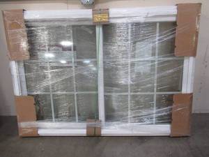 lot 187 image: SIMONTON CUSTOM 6500 Series Sliding Replacement Window in White Vinyl - 59 14 x 41 14 x 3 18 Wall, Dual Cams. Internal Grid. No Screen - Never Installed.