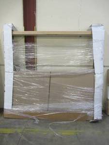 lot 188 image: Simonton Patio Door. Approximate Dimensions 71 12 x 79 14, Sand Color Vinyl ExteriorPine Color Interior. Fin Install. No Screen - Never Installed.
