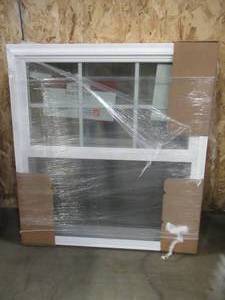 lot 153 image: SIMONTON CUSTOM 6500 Series Double Hung Replacement Window in White Vinyl - 35 x 37 12 x 3 18 Wall, Dual Cam. With Screen. Grid in Top Sash - Never Installed.
