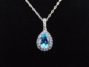 .925 Sterling Silver Pear Cut Topaz Crystal Pendant Necklace