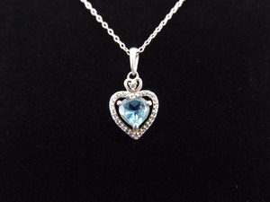 .925 Sterling Silver Heart Cut Topaz Crystal Pendant Necklace