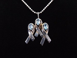 .925 Sterling Silver Topaz Crystal FAITH LOVE HOPE Ribbon Pendant Necklace