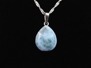 .925 Sterling Silver Larimar Pear Cabochon Pendant Necklace