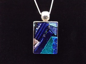 .925 Sterling Silver Blue Dichroic Glass Pendant Necklace
