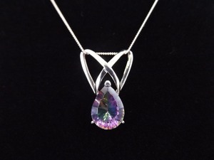 .925 Sterling Silver Large Pear Cut Alexandrite Crystal Slide Pendant Necklace