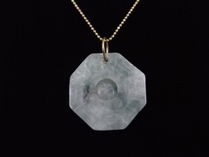 .925 Sterling Silver Green Jade Luck Vermeil Pendant Necklace