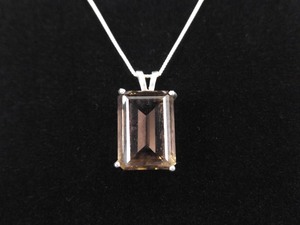 .925 Sterling Silver Emerald cut Smokey Quartz Pendant Necklace