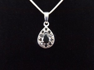 .925 Sterling Silver Pear Cut Black Onyx Pendant Necklace