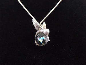 .925 Sterling Silver Humming Bird Crystal Ball Universe Pendant Necklace