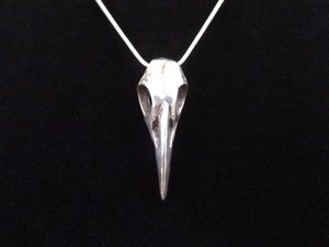 .925 Sterling Silver Raven Skull Pendant Necklace