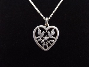 .925 Sterling Silver Love Birds Heart Pendant Necklace