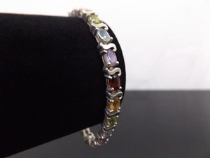 .925 Sterling Silver Oval Cut Multi Stone Bracelet