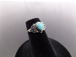 .925 Sterling Silver Inlayed Blue Gem Turquoise Ring Size 3