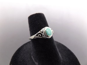 .925 Sterling Silver Inlayed Green Turquoise Ring Size 6