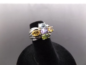 .925 Sterling Silver Multi Color Crystal Ring Size 4.25