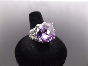 .925 Sterling Silver Large Amethyst Crystal Cocktail Ring Size 8.75