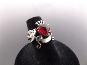 .925 Sterling Silver Love Bird Crowned Ruby Crystal Heard ID Ring Size 4.75