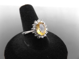 .925 Sterling Silver Citrine Crystal Ring Size 9.25