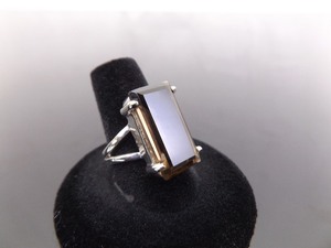 .925 Sterling Silver Emerald Cut Smokey Quartz Ring Size 9