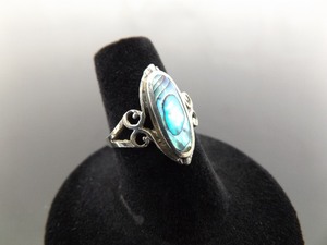 .925 Sterling Silver Inlayed Abalone Ring Size 6.75